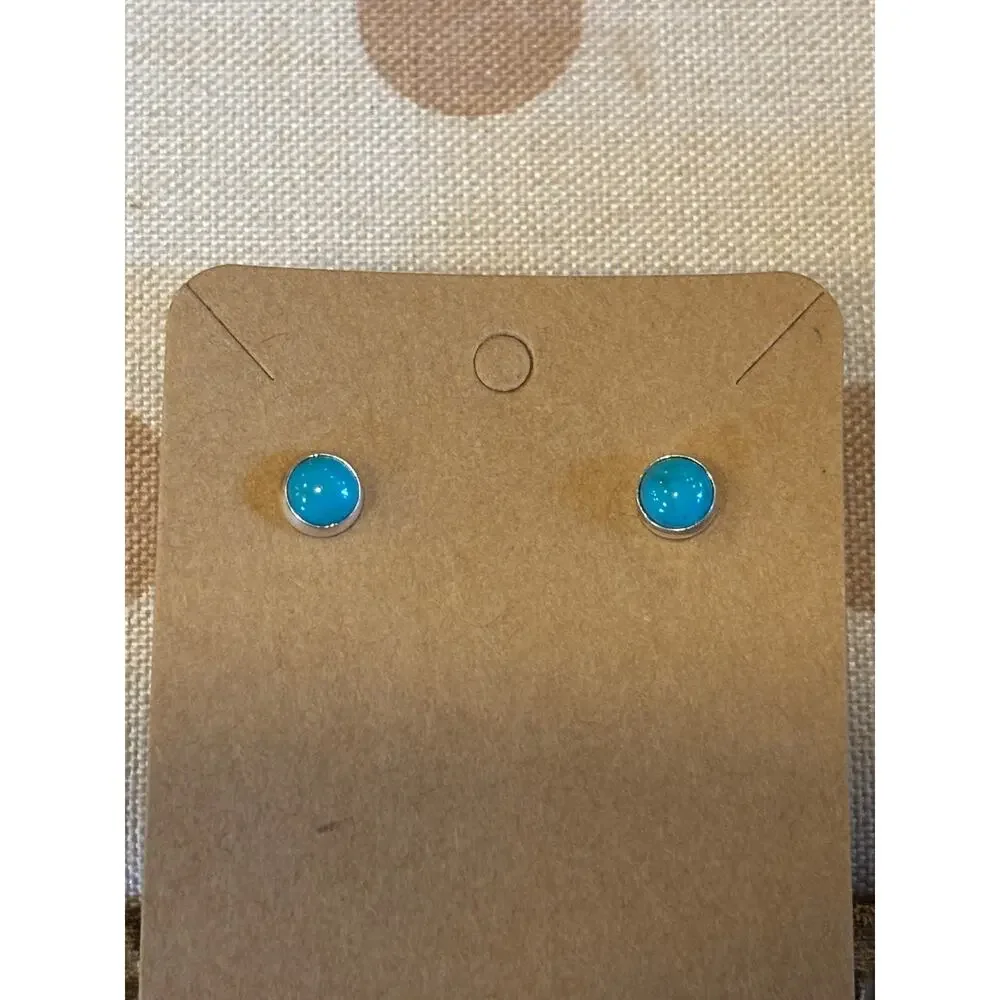 Tiny Turquoise Stud Earrings | Sterling Silver Mini's for Kids & First Piercings